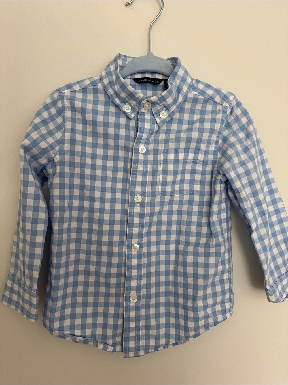 Janie and Jack Blue and White Gingham Button-Down 100% cotton Boys Shirt